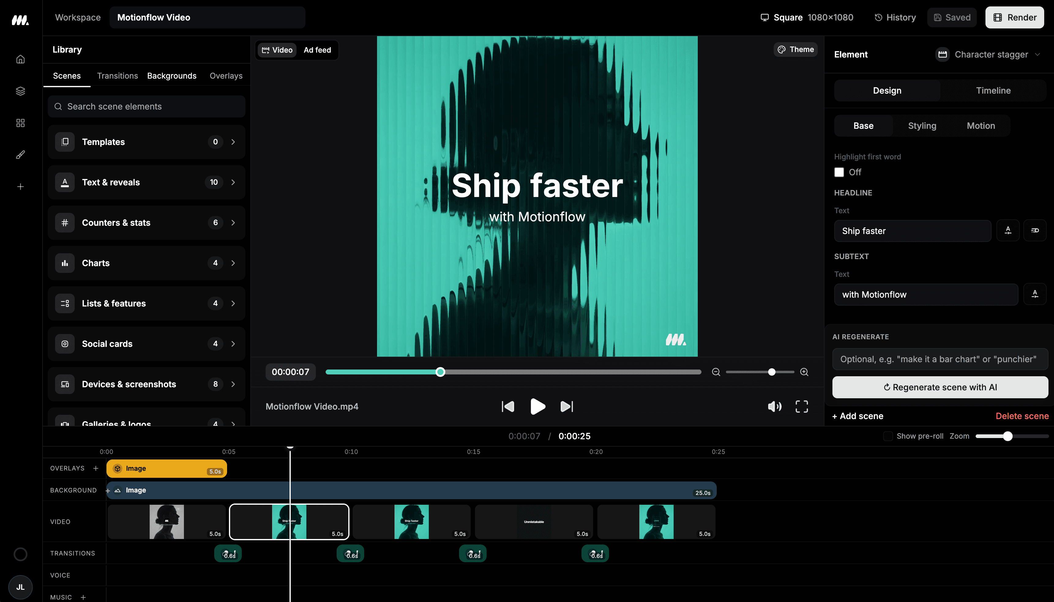 Moralab editor with library, live preview, scene controls, and timeline